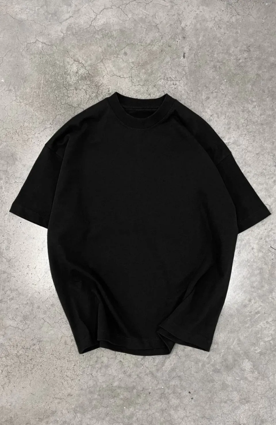 Unisex Basic Bisiklet Yaka Oversize T-Shirt - Siyah