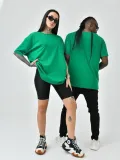 Unisex Basic Bisiklet Yaka Oversize T-Shirt - Yeşil