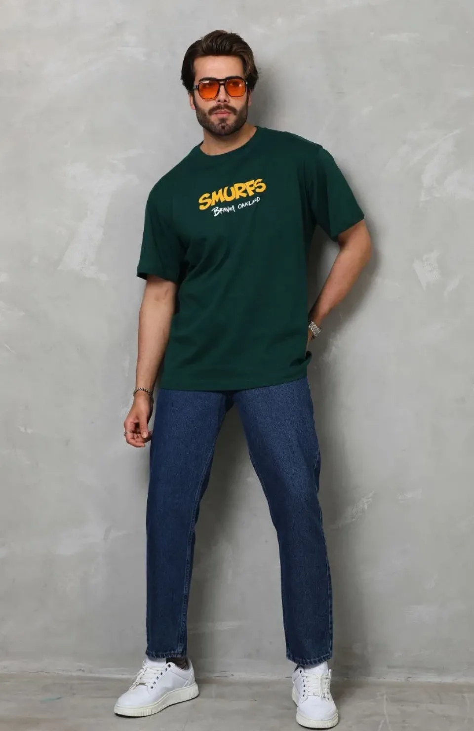 Unisex Basic Bisiklet Yaka Oversize T-Shirt - Yeşil