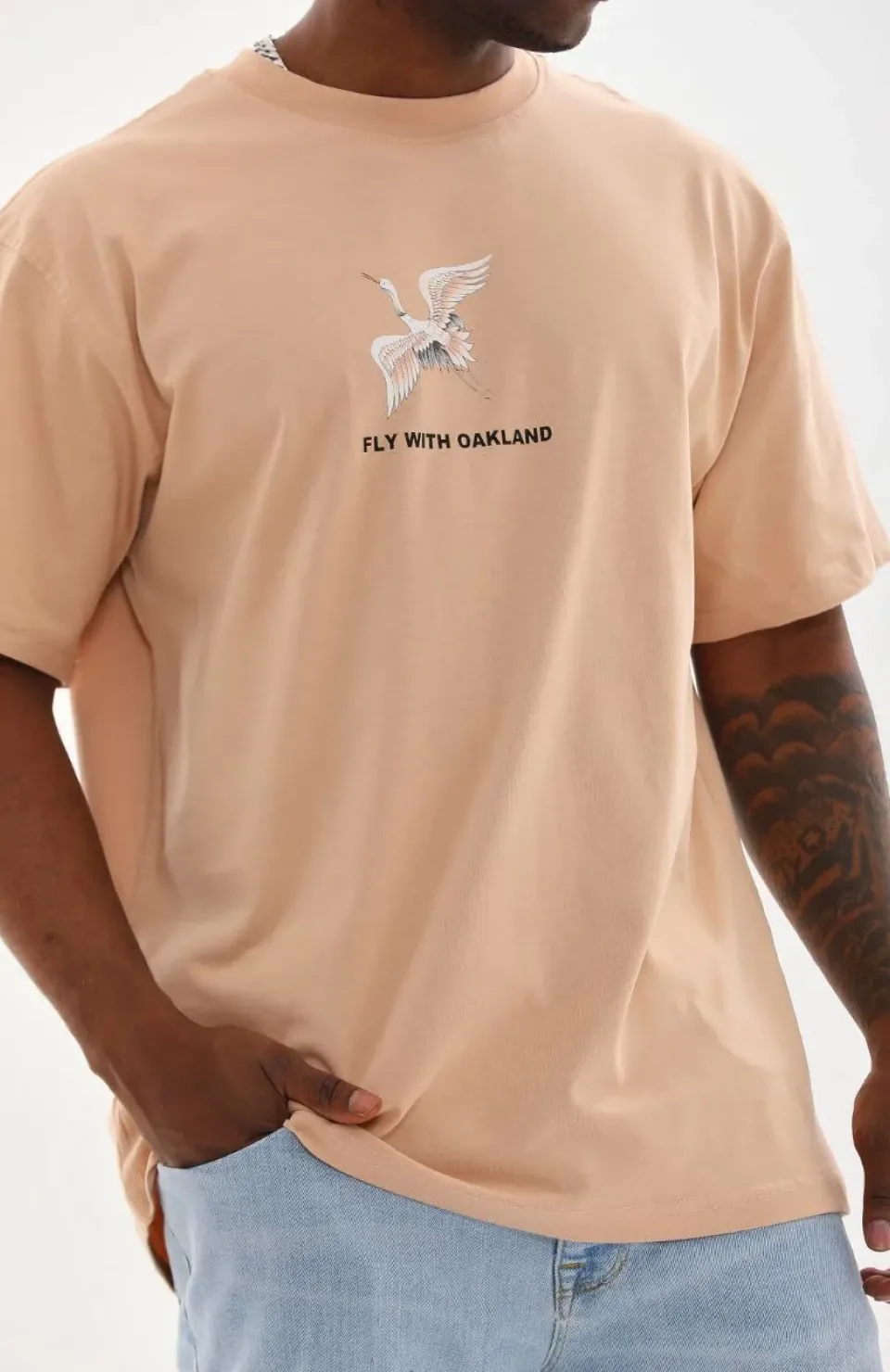 Unisex Baskılı Oversize T-Shirt - Bej Somersan Giyim | Kadın, Erkek ve Çocuk Moda