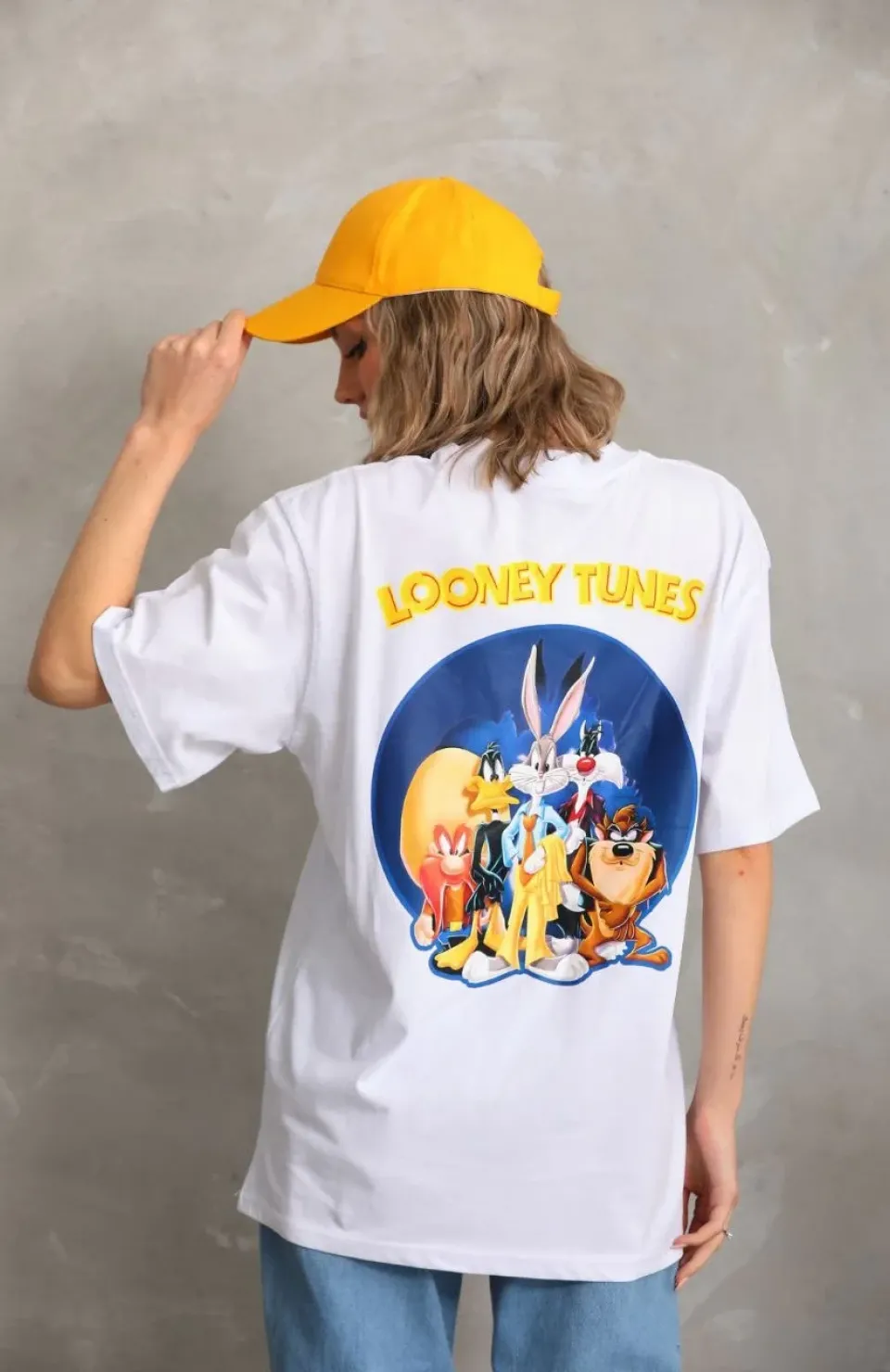 Unisex Baskılı Oversize T-Shirt - Beyaz