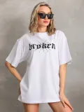 Unisex Baskılı Oversize T-Shirt - Beyaz