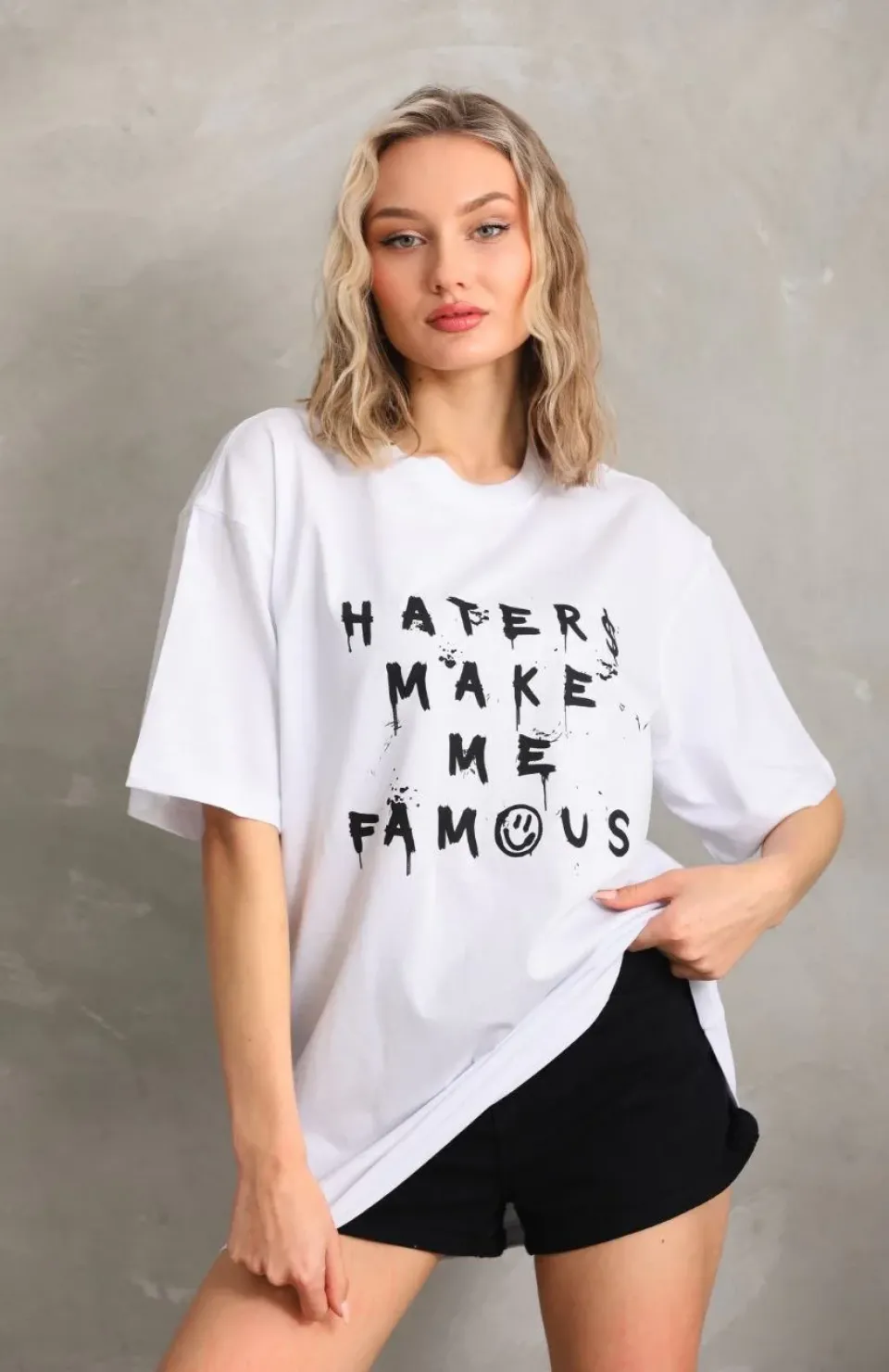 Unisex Baskılı Oversize T-Shirt - Beyaz