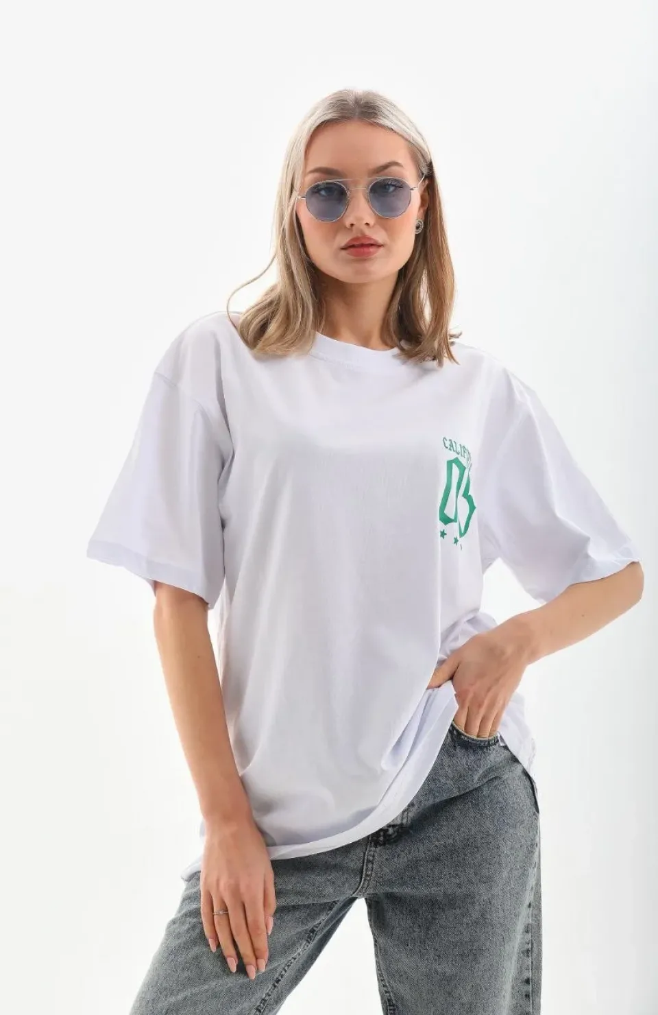 Unisex Baskılı Oversize T-Shirt - Beyaz