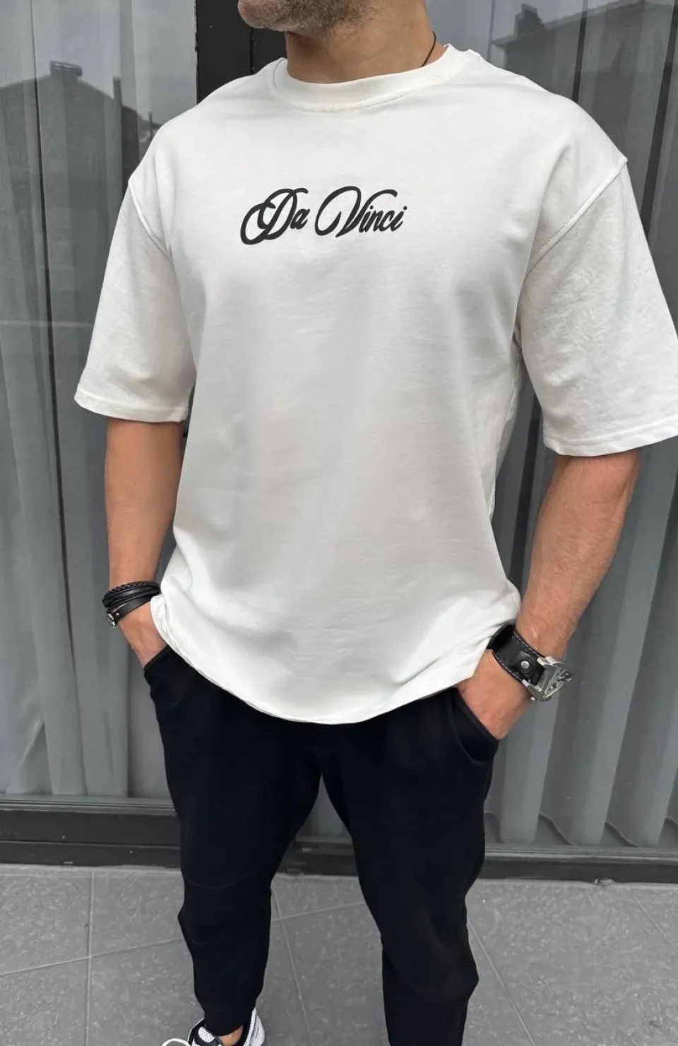 Unisex Baskılı Oversize T-Shirt - Beyaz