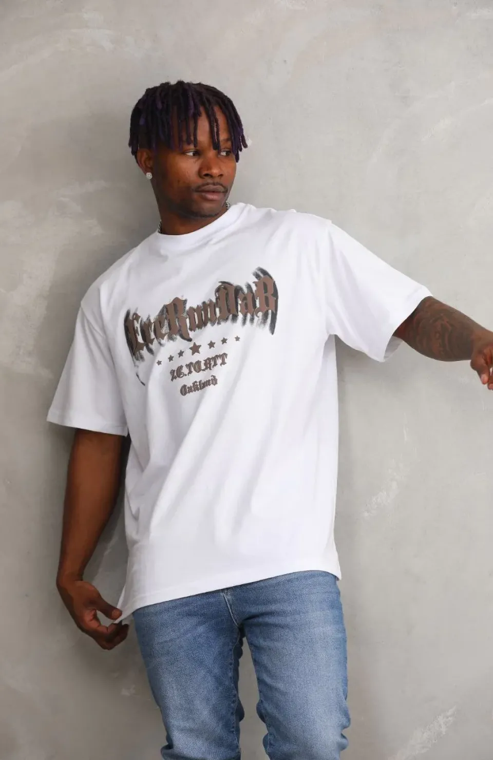 Unisex Baskılı Oversize T-Shirt - Beyaz