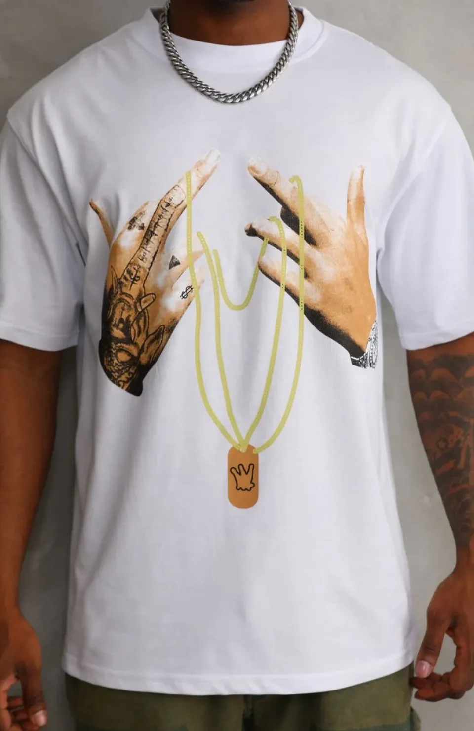 Unisex Baskılı Oversize T-Shirt - Beyaz