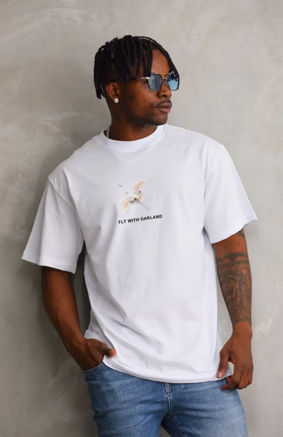 Unisex Baskılı Oversize T-Shirt - Beyaz