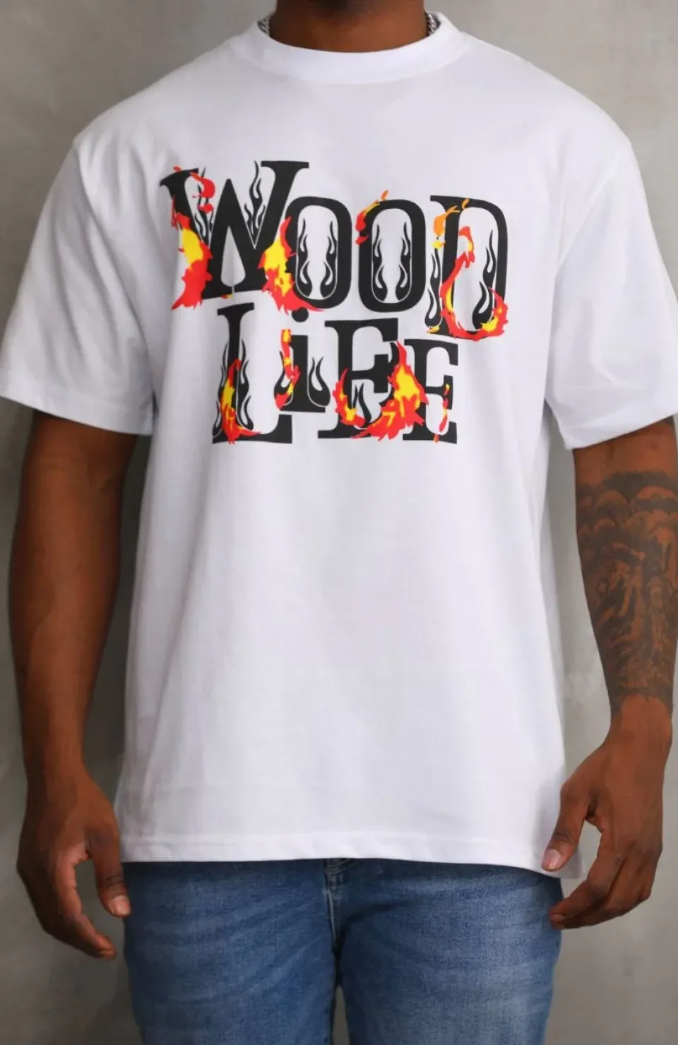 Unisex Baskılı Oversize T-Shirt - Beyaz