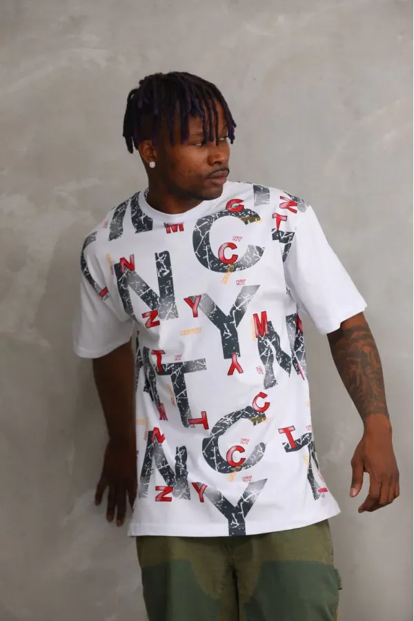 Unisex Baskılı Oversize T-Shirt - Beyaz