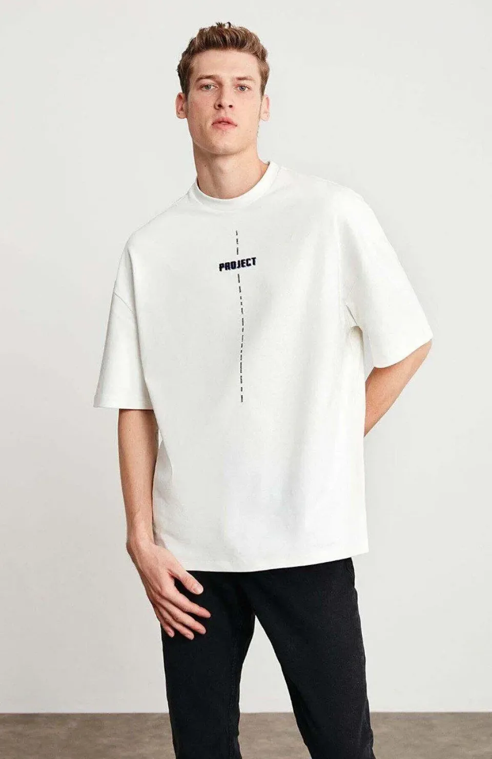Unisex Baskılı Oversize T-Shirt - Beyaz