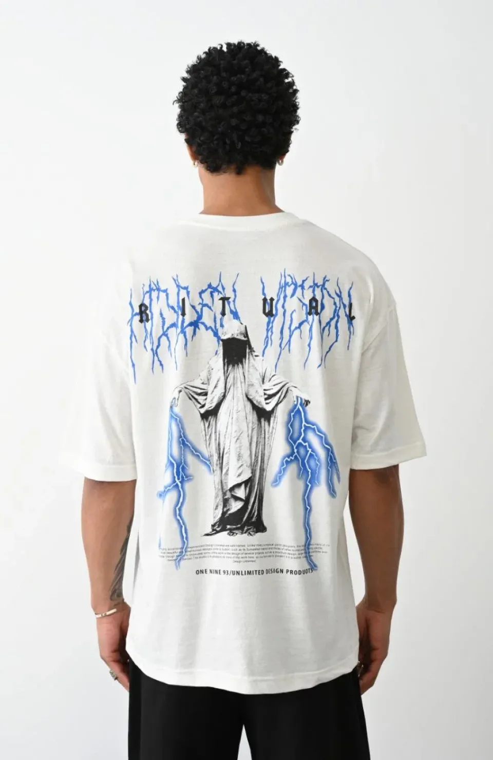 Unisex Baskılı Oversize T-Shirt - Beyaz