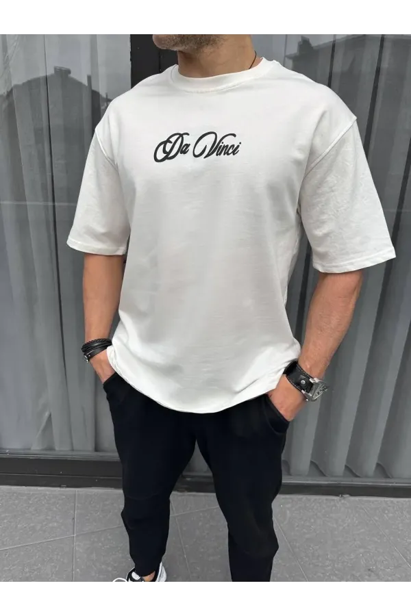 Unisex Baskılı Oversize T-Shirt - Beyaz