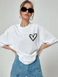 Unisex Baskılı Oversize T-Shirt - Beyaz Somersan Giyim | Kadın, Erkek ve Çocuk Moda