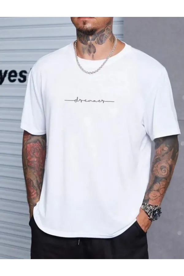 Unisex Baskılı Oversize T-Shirt - Beyaz