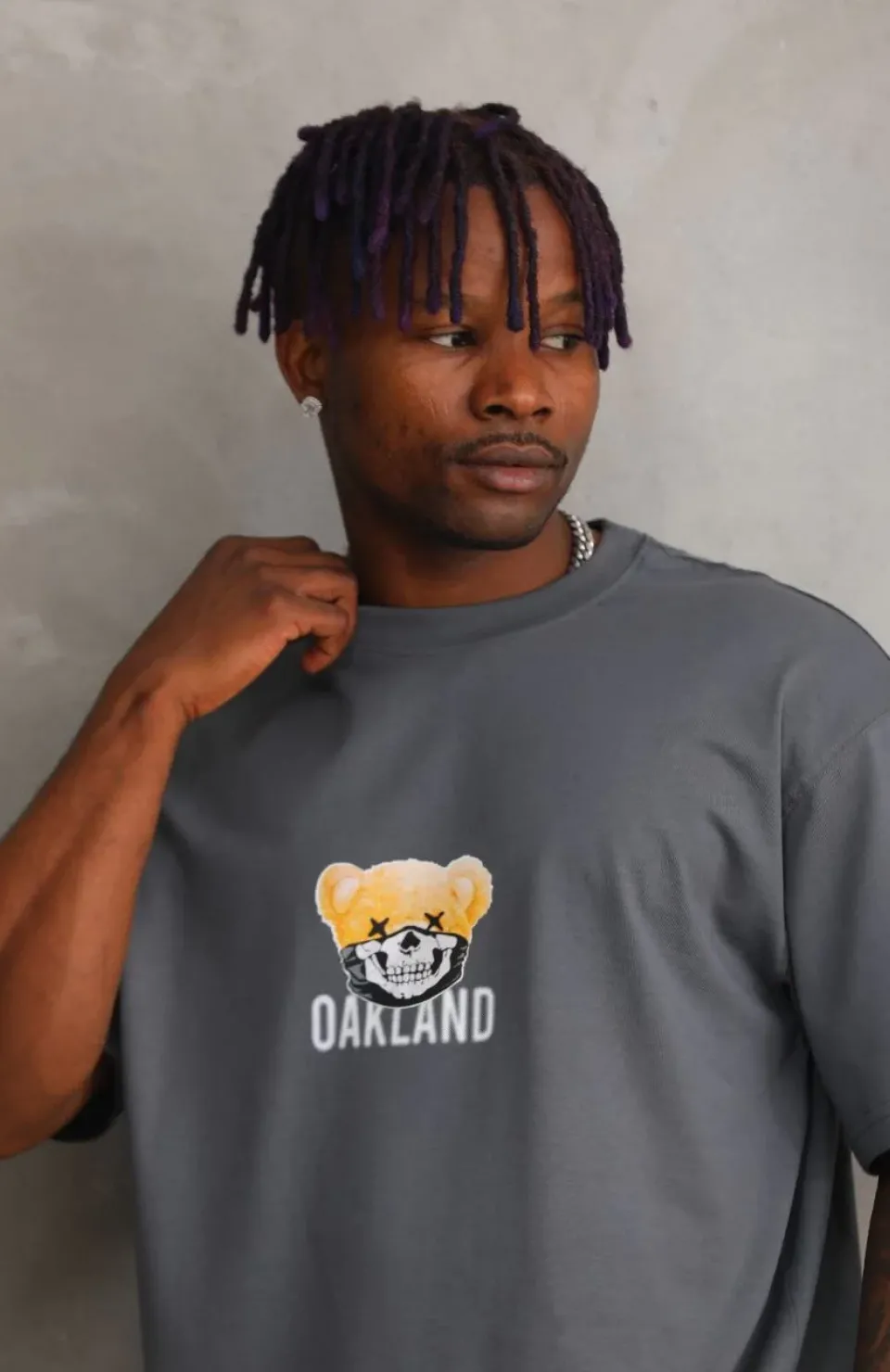 Unisex Baskılı Oversize T-Shirt - Füme