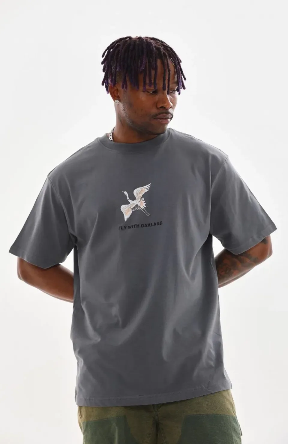 Unisex Baskılı Oversize T-Shirt - Füme