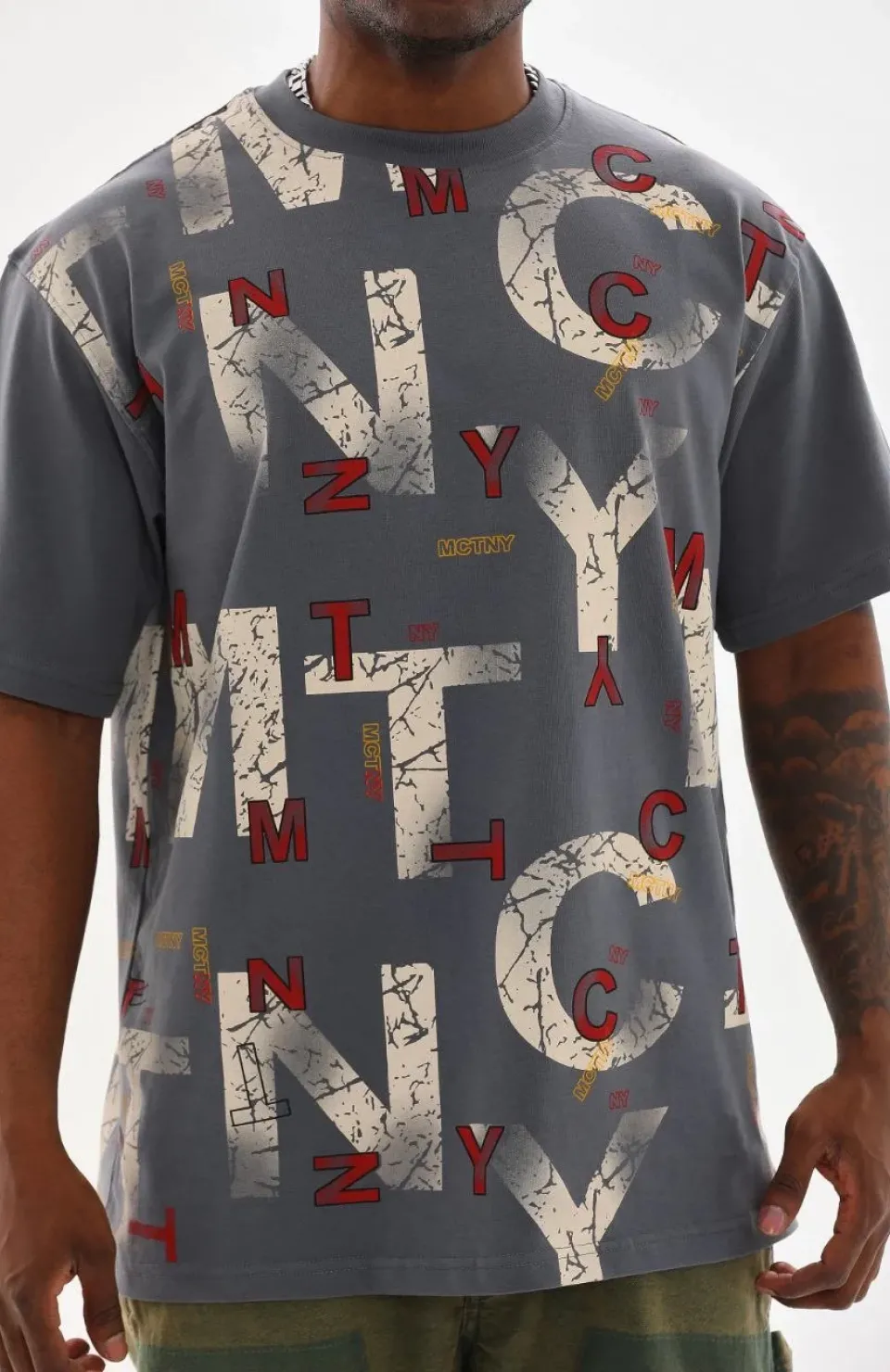 Unisex Baskılı Oversize T-Shirt - Füme