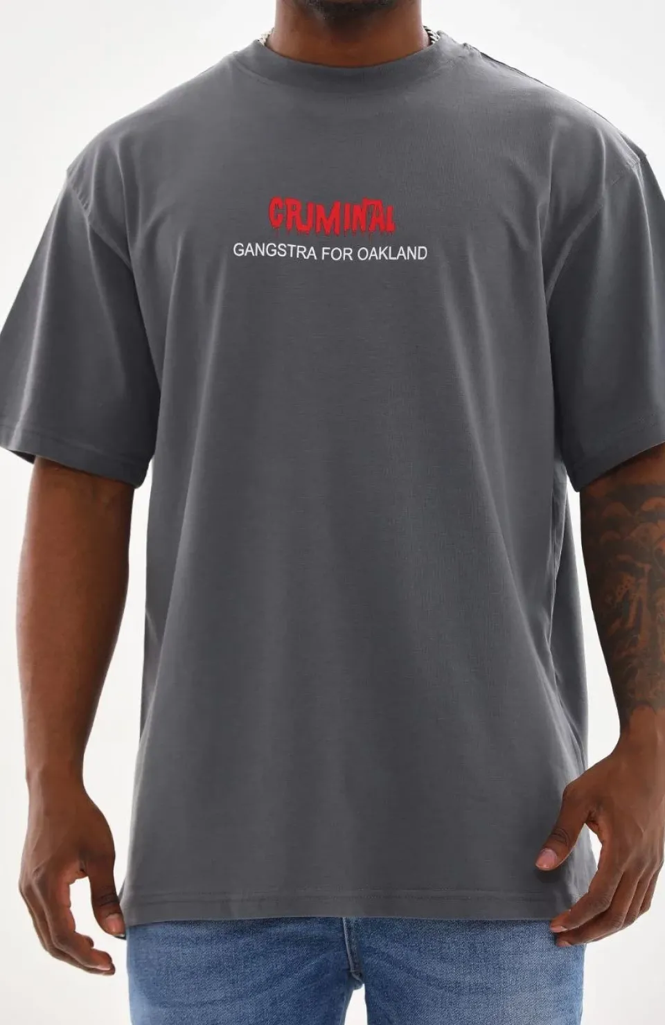 Unisex Baskılı Oversize T-Shirt - Füme