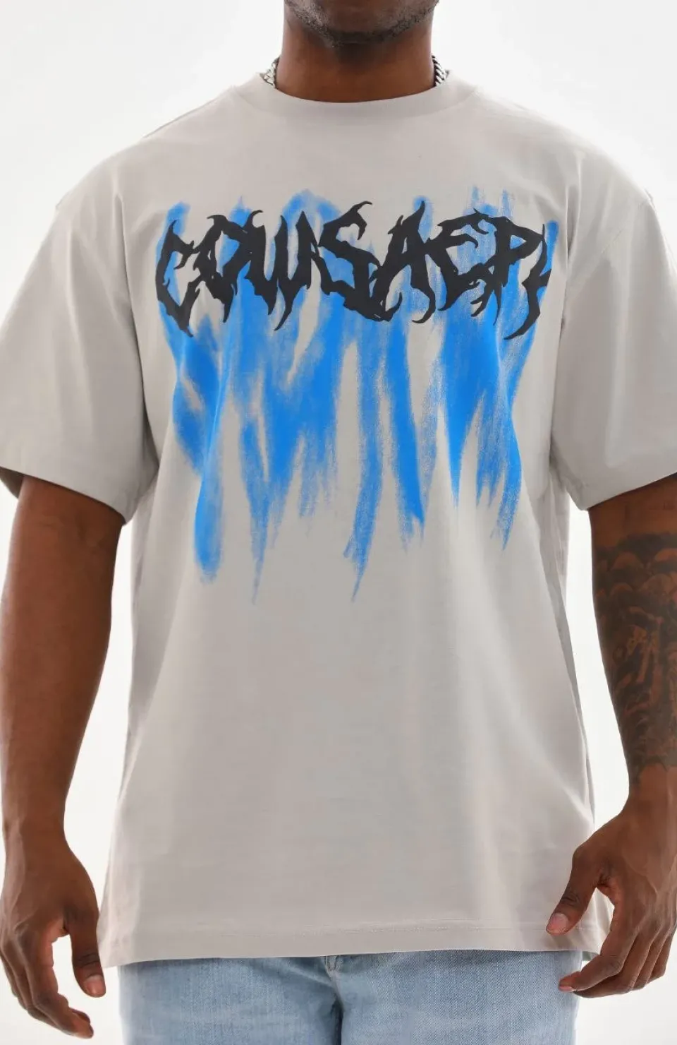 Unisex Baskılı Oversize T-Shirt - Gri