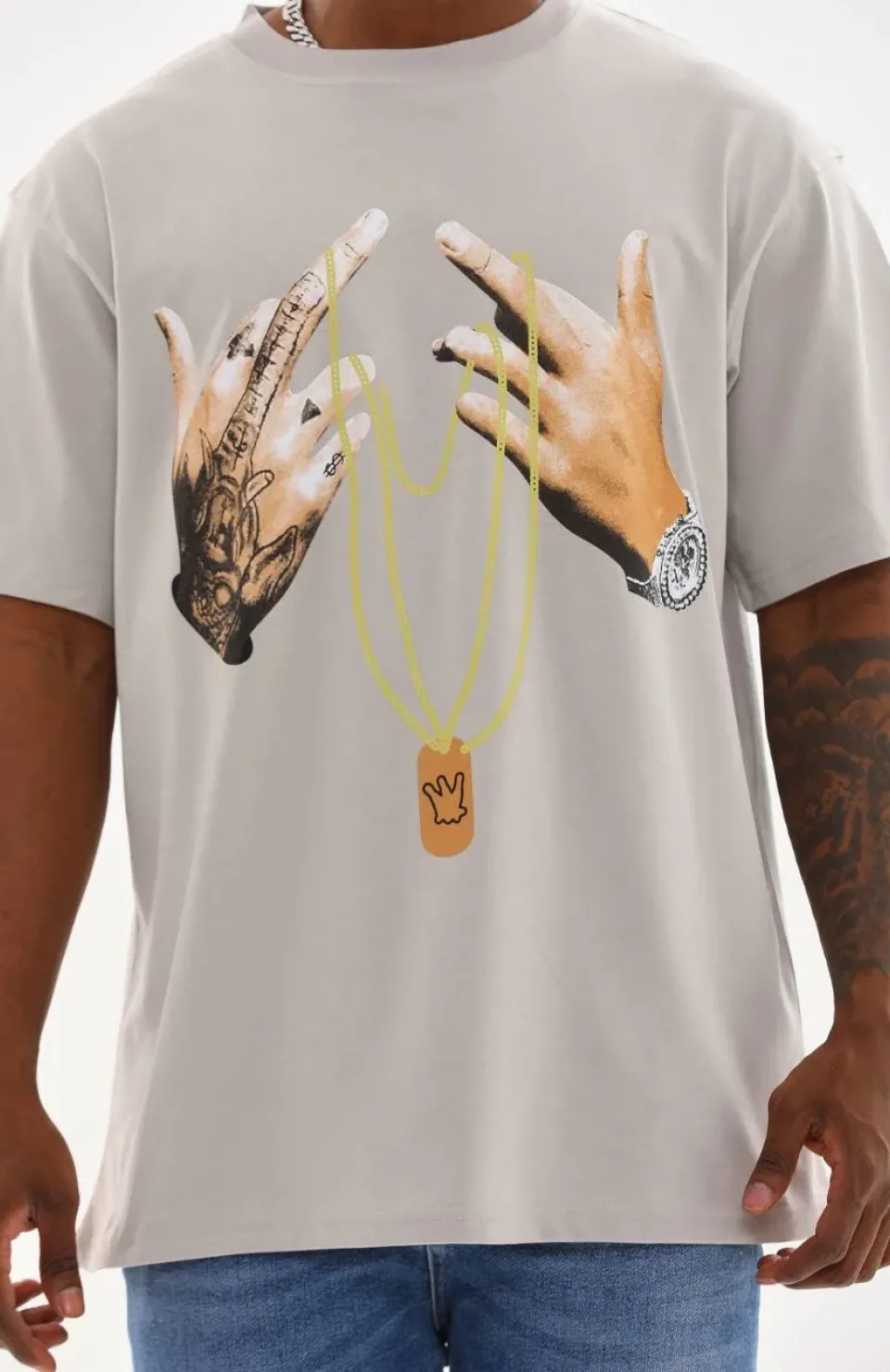 Unisex Baskılı Oversize T-Shirt - Gri Somersan Giyim | Kadın, Erkek ve Çocuk Moda