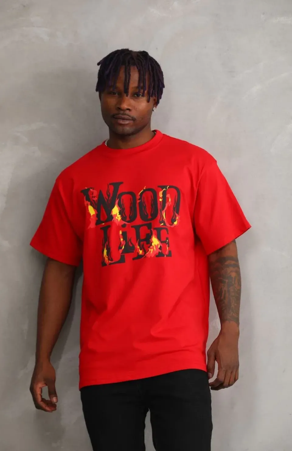 Unisex Baskılı Oversize T-Shirt - Kırmızı