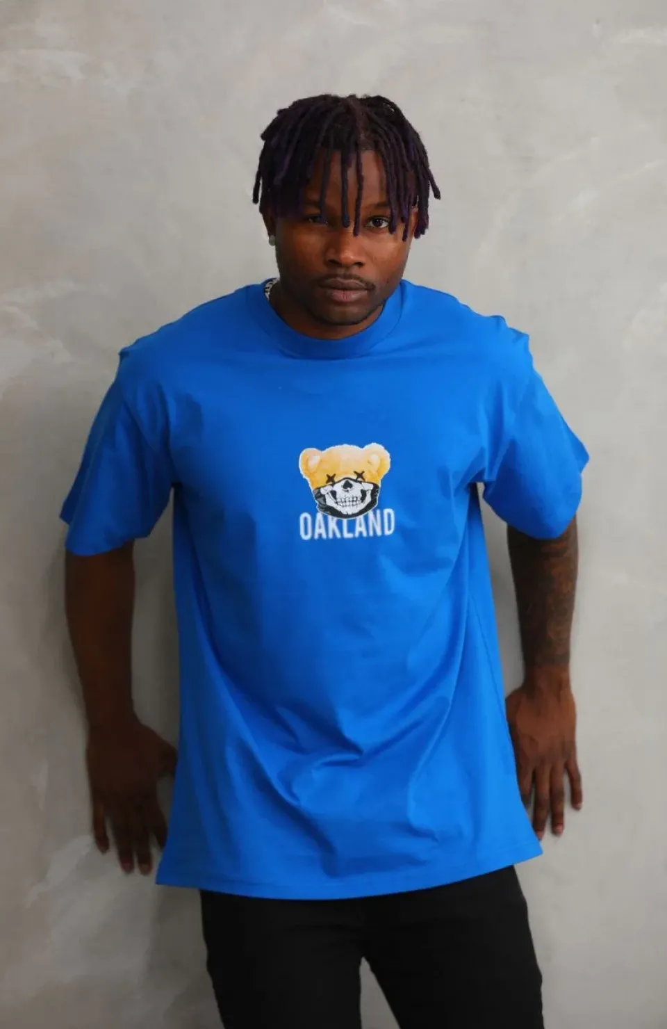 Unisex Baskılı Oversize T-Shirt - Mavi