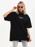 Unisex Baskılı Oversize T-Shirt - Siyah