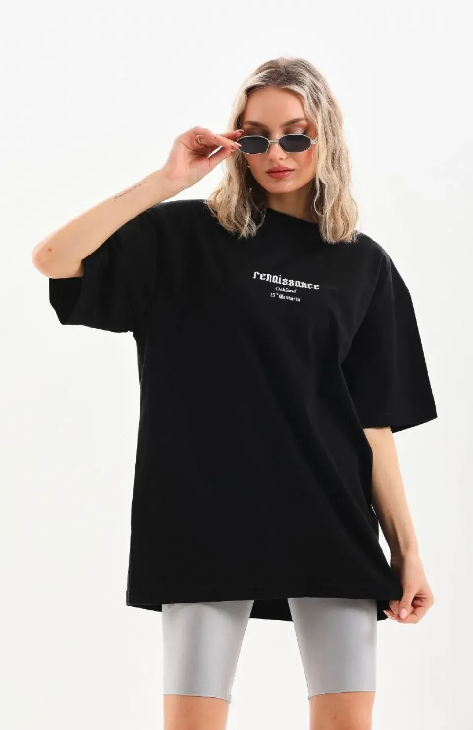 Unisex Baskılı Oversize T-Shirt - Siyah