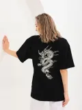 Unisex Baskılı Oversize T-Shirt - Siyah