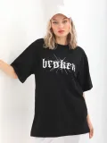 Unisex Baskılı Oversize T-Shirt - Siyah