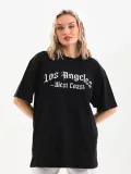 Unisex Baskılı Oversize T-Shirt - Siyah