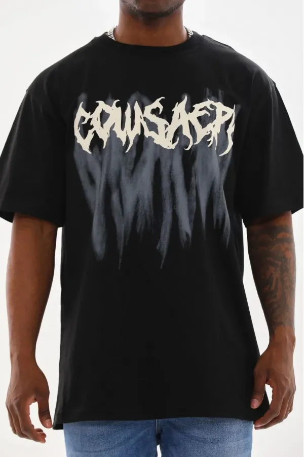 Unisex Baskılı Oversize T-Shirt - Siyah