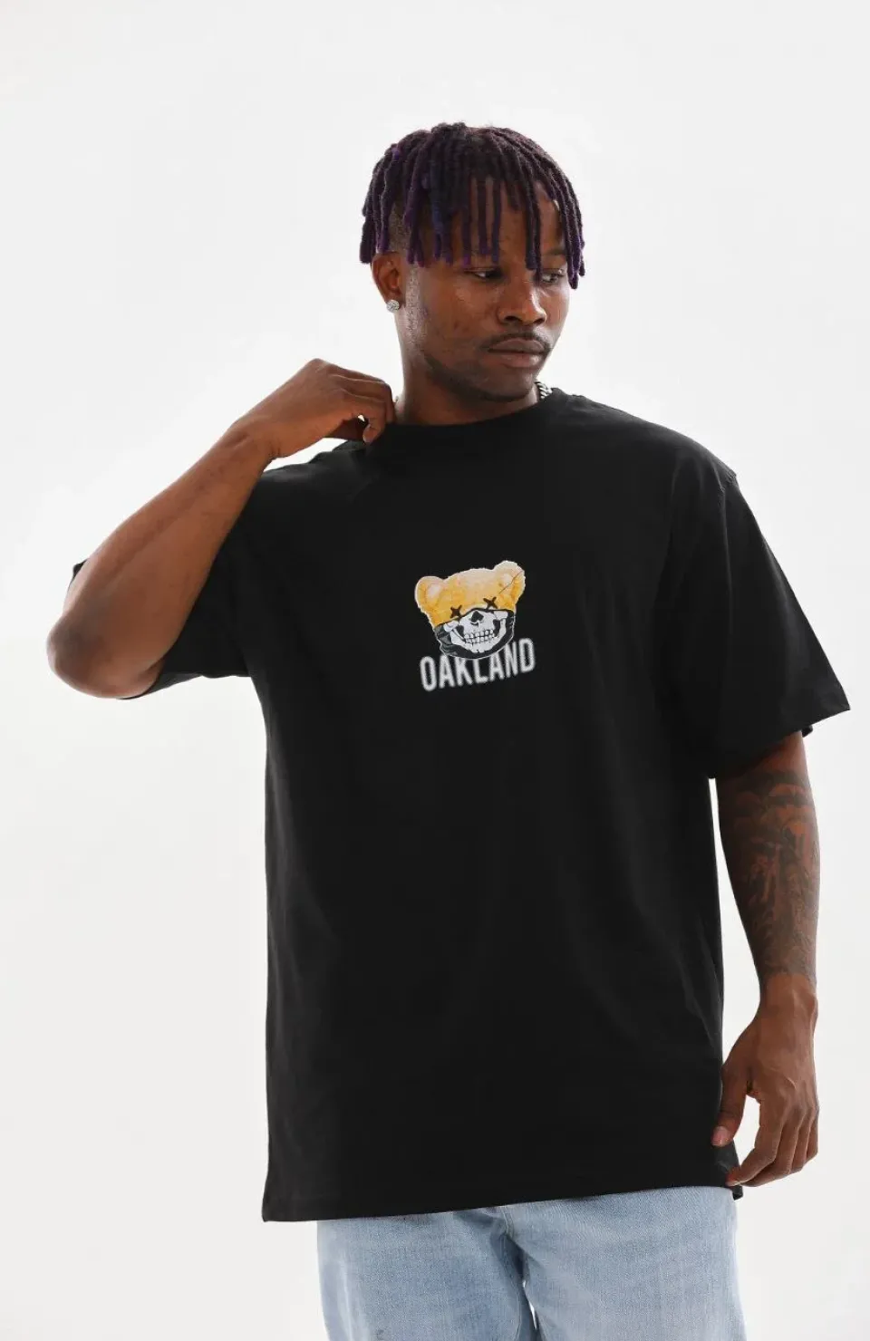 Unisex Baskılı Oversize T-Shirt - Siyah