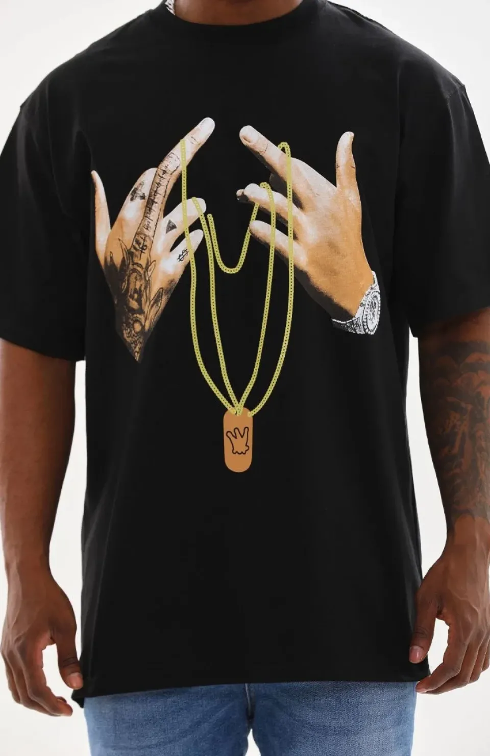 Unisex Baskılı Oversize T-Shirt - Siyah