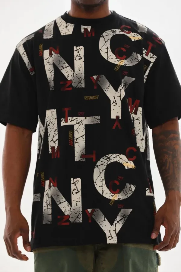 Unisex Baskılı Oversize T-Shirt - Siyah