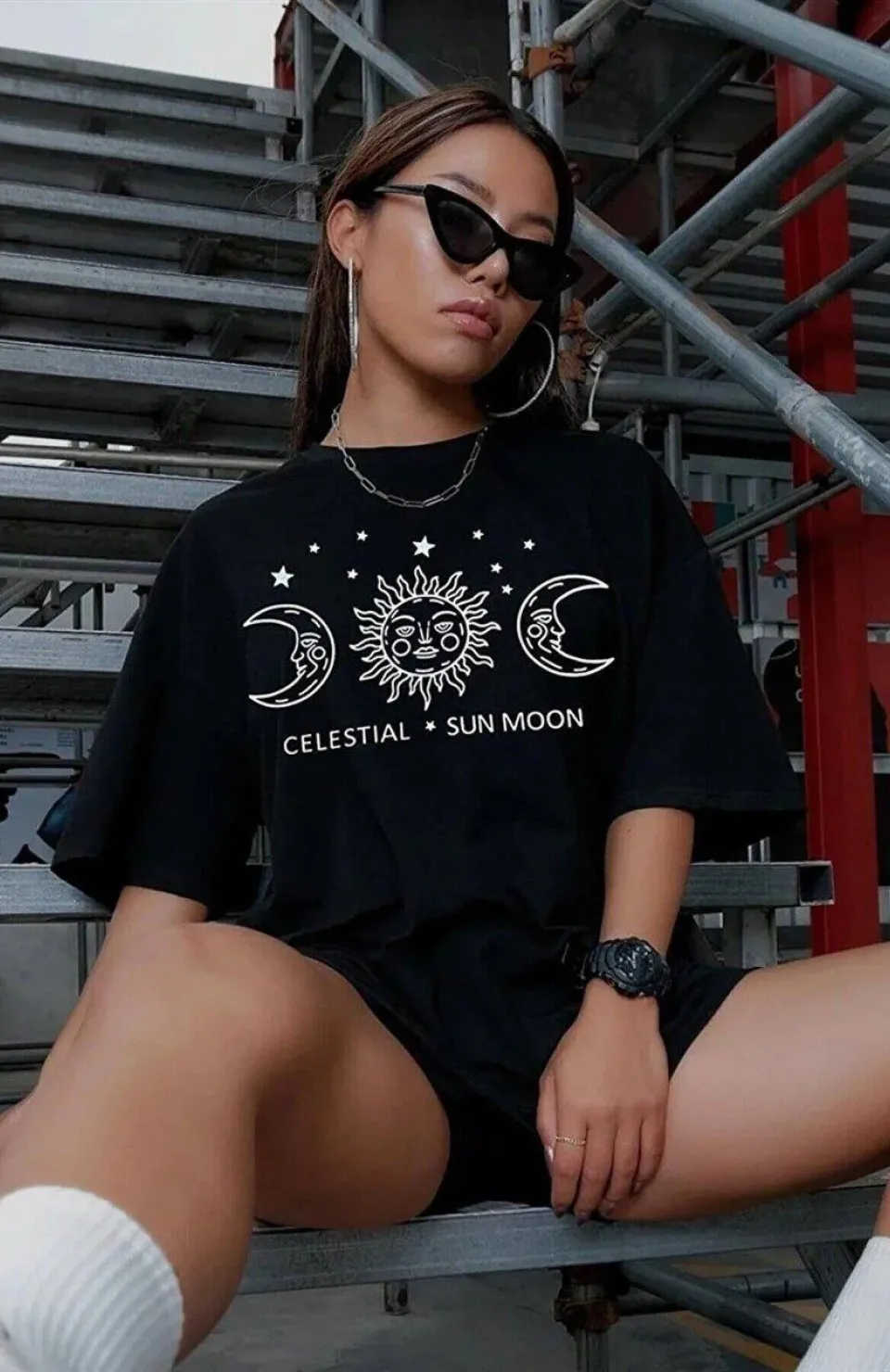 Unisex Baskılı Oversize T-Shirt - Siyah