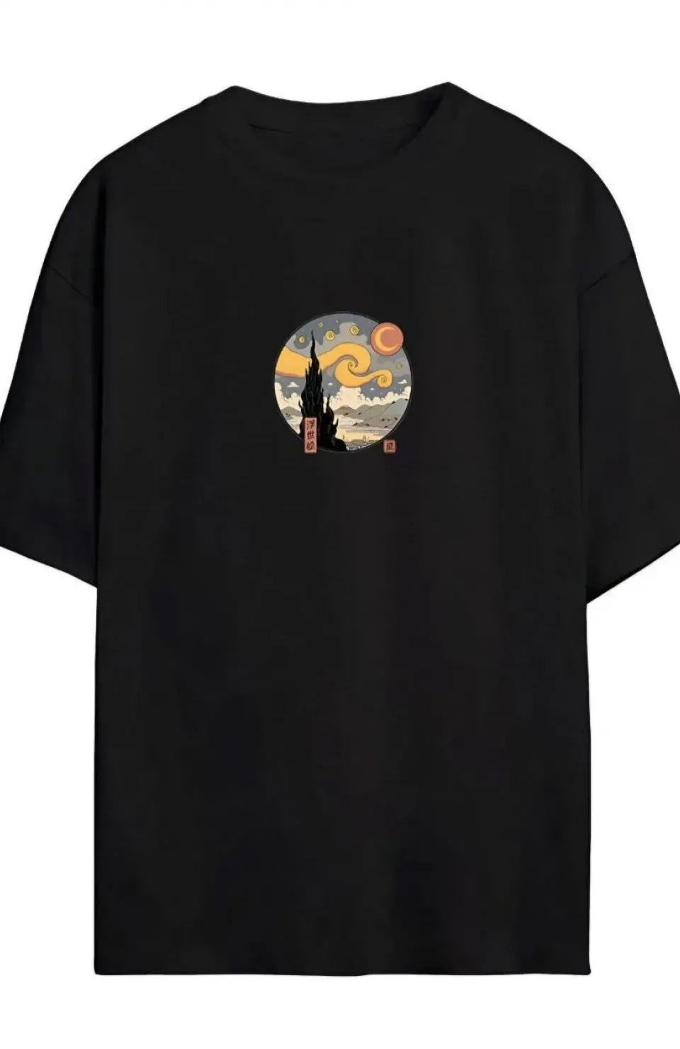 Unisex Baskılı Oversize T-Shirt - Siyah