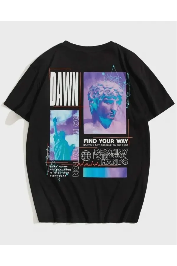 Unisex Baskılı Oversize T-Shirt - Siyah