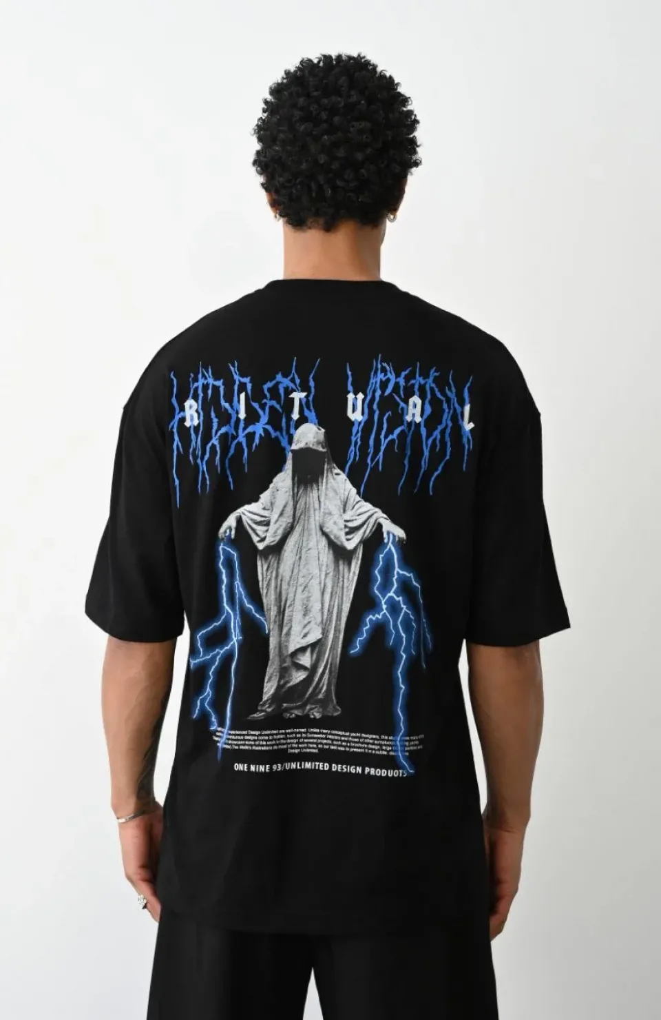 Unisex Baskılı Oversize T-Shirt - Siyah