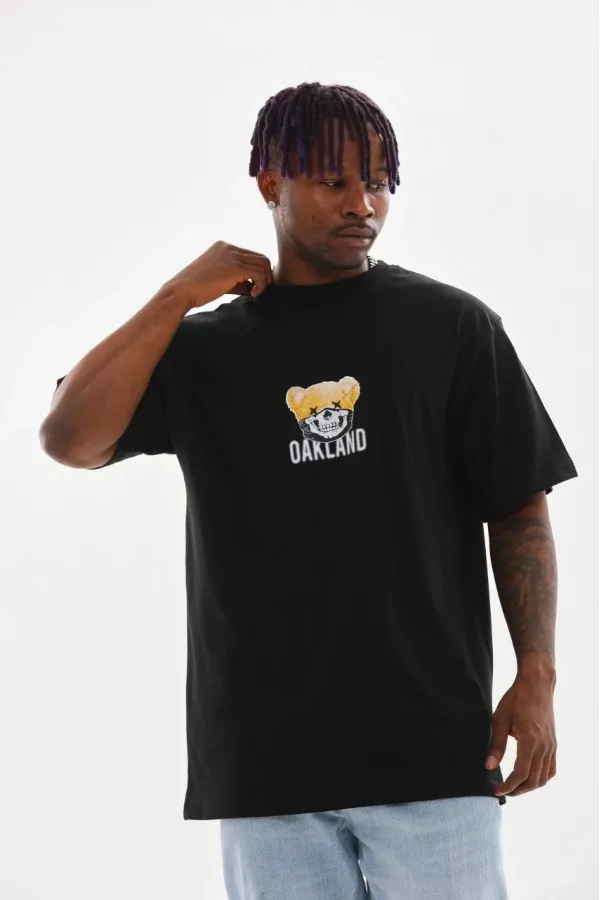 Unisex Baskılı Oversize T-Shirt - Siyah