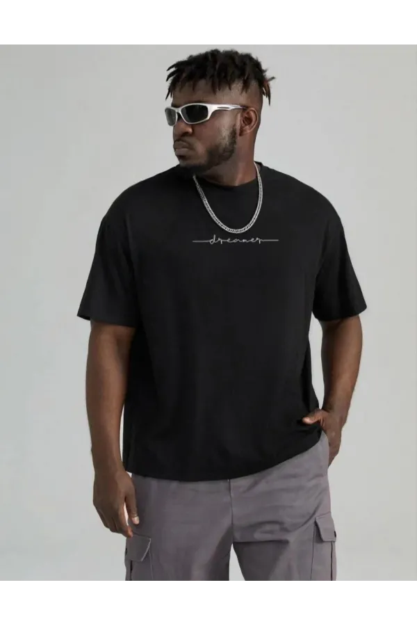 Unisex Baskılı Oversize T-Shirt - Siyah