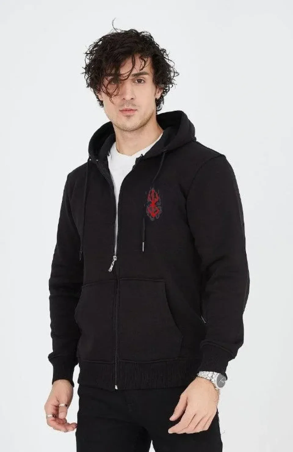 Unisex Baskılı Tam Fermuarlı Kapşonlu SweatShirt - Siyah Somersan Giyim | Kadın, Erkek ve Çocuk Moda