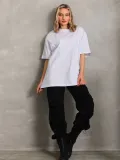 Unisex Bisiklet Yaka 20/1 Düz Oversize T-Shirt - Beyaz
