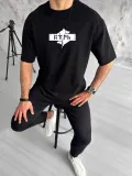 Unisex Bisiklet Yaka Baskılı Double Oversize T-Shirt - Siyah Somersan Giyim | Kadın, Erkek ve Çocuk Moda