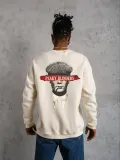Unisex Bisiklet Yaka Baskılı Oversize Sweatshirt - Beyaz