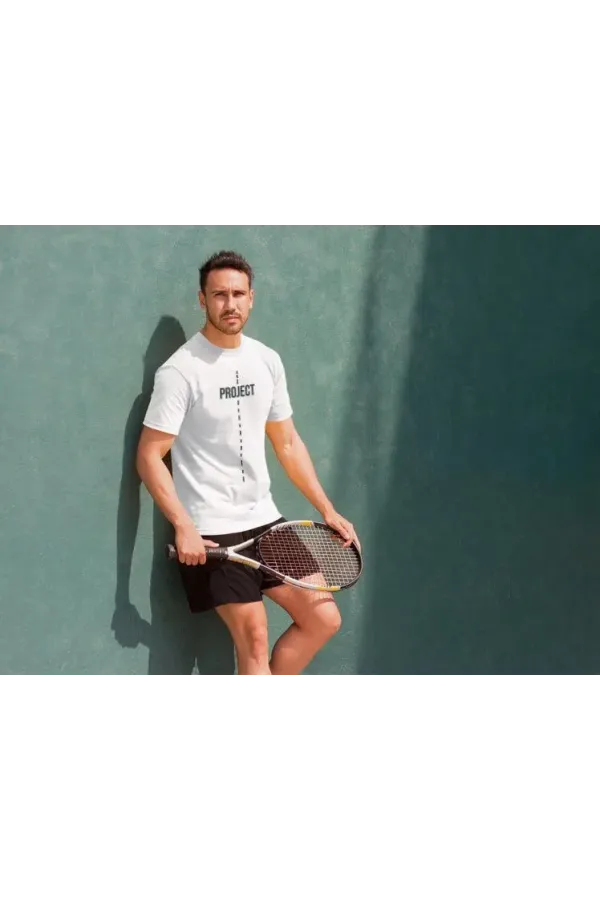 Unisex Bisiklet Yaka Baskılı Oversize T-Shirt - Beyaz