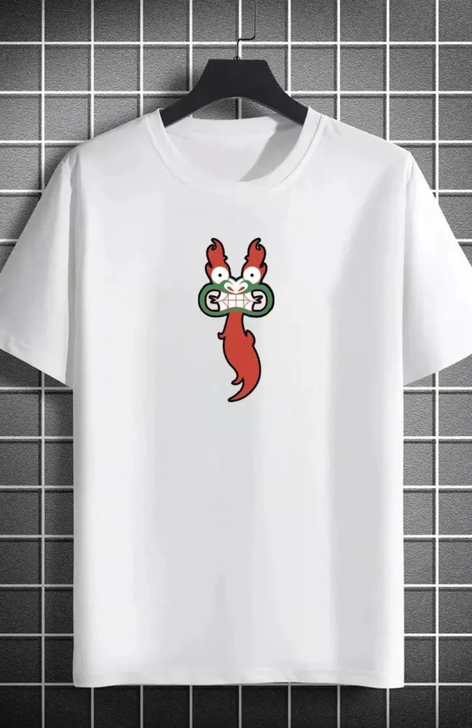 Unisex Bisiklet Yaka Baskılı Oversize T-Shirt - Beyaz