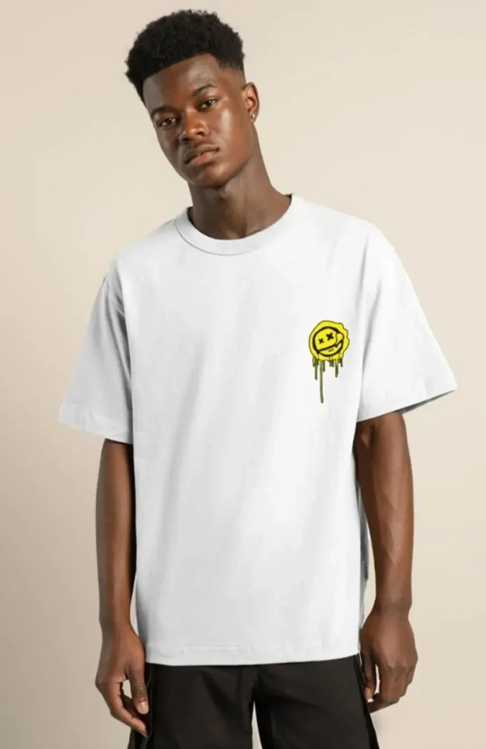 Unisex Bisiklet Yaka Baskılı Oversize T-Shirt - Beyaz Somersan Giyim | Kadın, Erkek ve Çocuk Moda