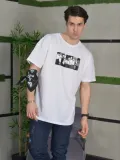 Unisex Bisiklet Yaka Baskılı Oversize T-Shirt - Beyaz Somersan Giyim | Kadın, Erkek ve Çocuk Moda